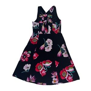 Ann Taylor Factory Petite Floral Print Fit & Flare Dress‎ Black Sleeveless 4P